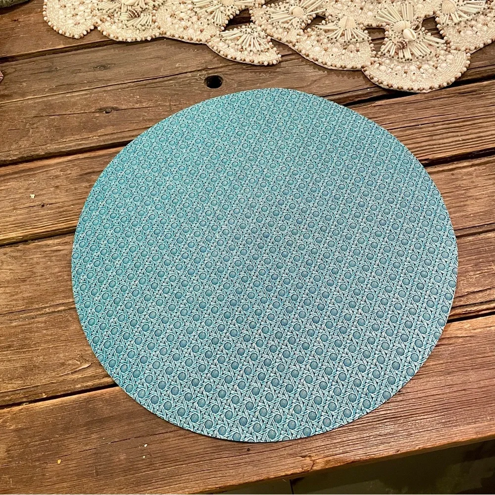 🩵 New 6 pcs Crate & Barrel Archie 15” Round Aqua Placemat Turquoise Blue Green
